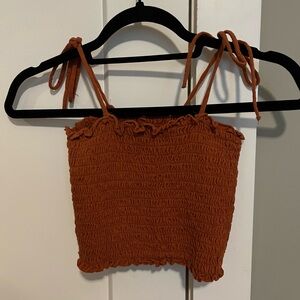 wild fable smocked / ribbed crop tank top with tie straps and lettuce trim